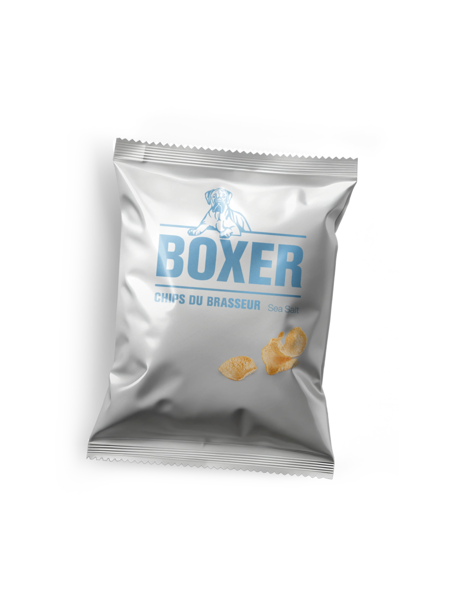 Boxer Chips Sea Salt dans un sac argenté