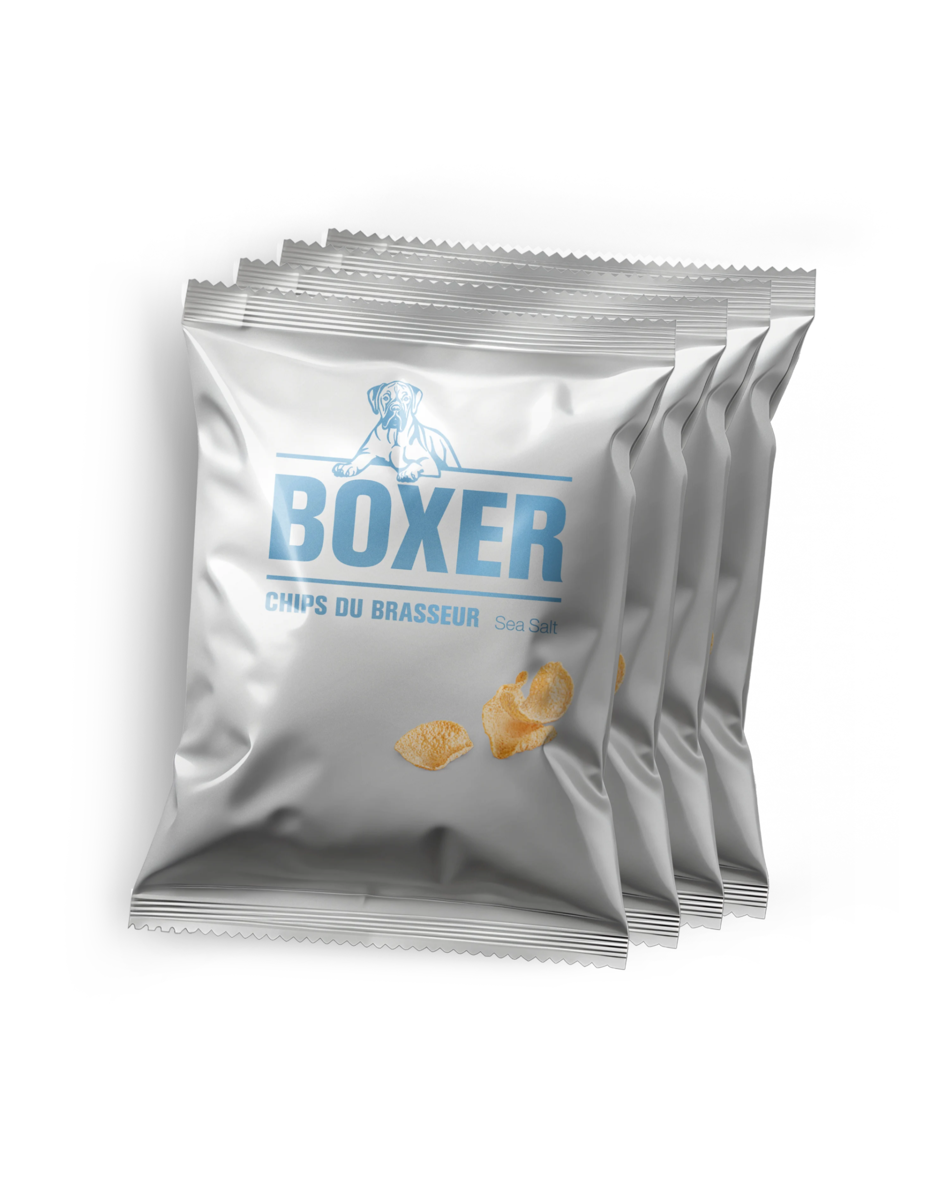 Boxer Chips Sea Salt dans un sac argenté